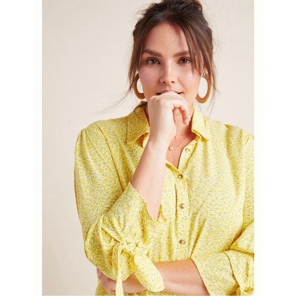 Anthropologie Maeve Blithe Button Down Blouse in Yellow SZ 18W - Picture 5 of 15